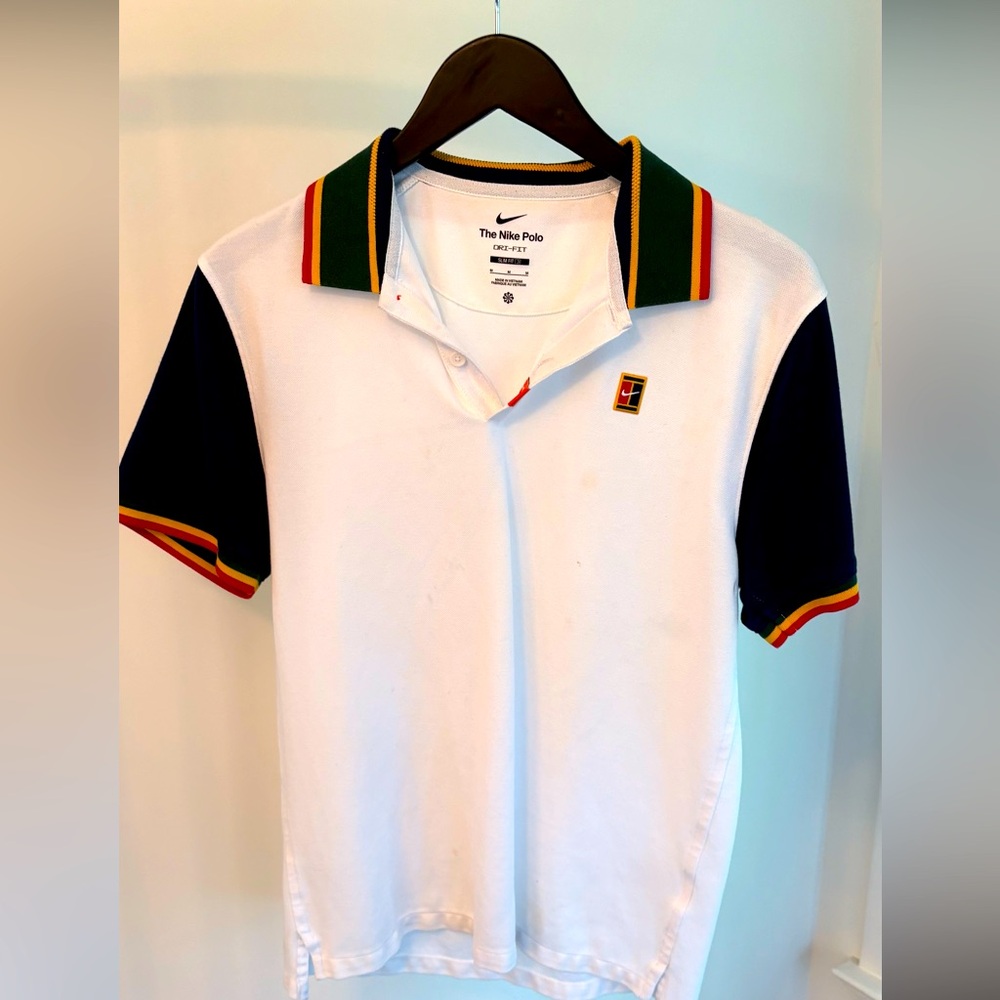 Nike White Polo with Black and Green Accents